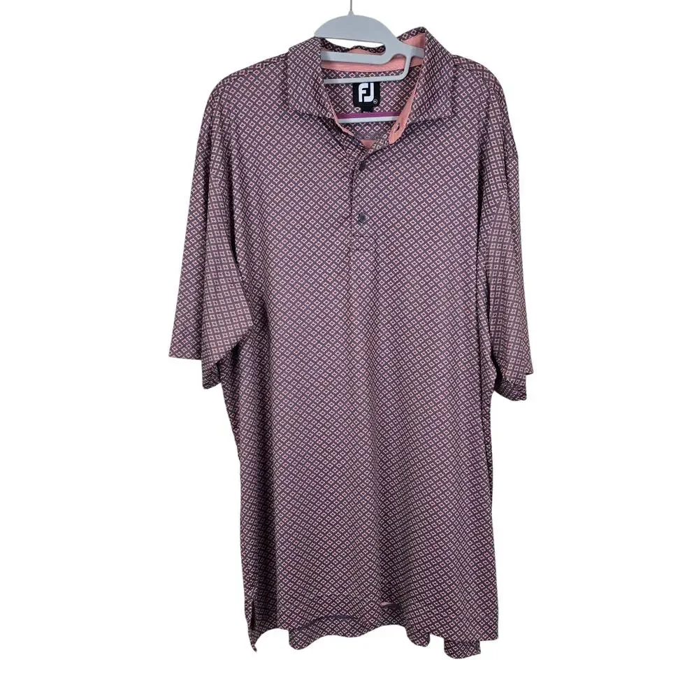 Men's FootJoy FJ Gray & Coral Patterned Athletic Golf Polo | Size XL